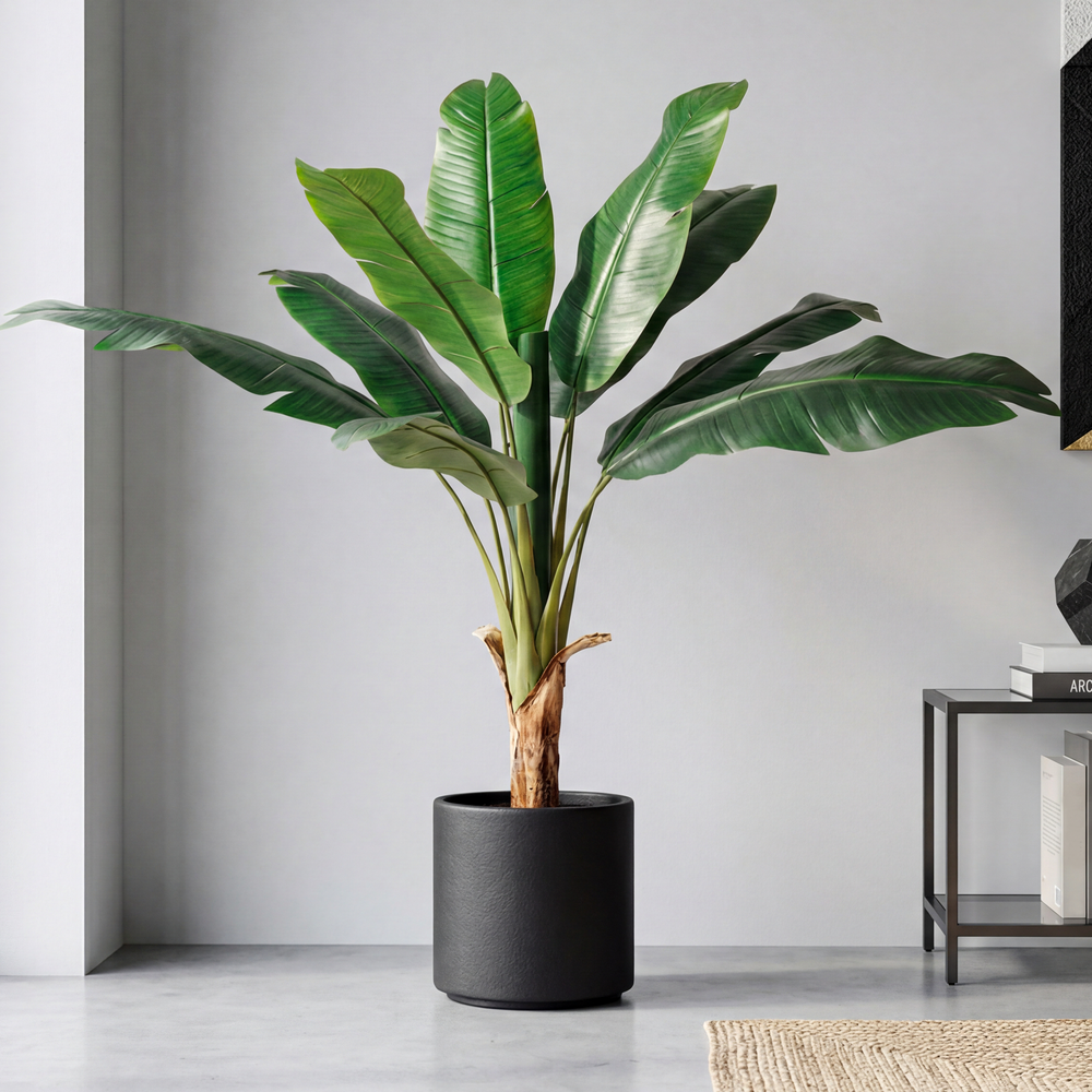 Bananier Artificial 135 cm în Ghiveci, Plantă Artificială Decorativă, 10 Frunze, Aspect Realist