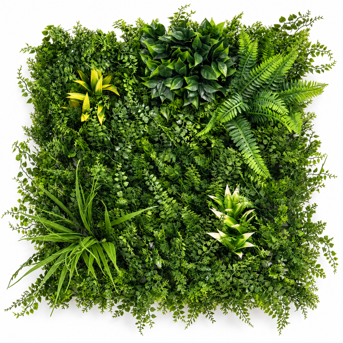 Panou Verde Artificial GAIA 50x50 cm, Frunziș Mixt, Textură 3D, Interior/Exterior
