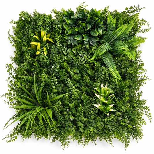 Panou Verde Artificial GAIA 50x50 cm, Frunziș Mixt, Textură 3D, Interior/Exterior