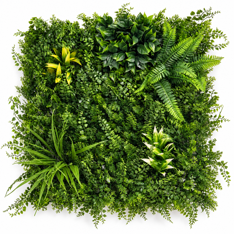 Panou Verde Artificial GAIA 50x50 cm, Frunziș Mixt, Textură 3D, Interior/Exterior