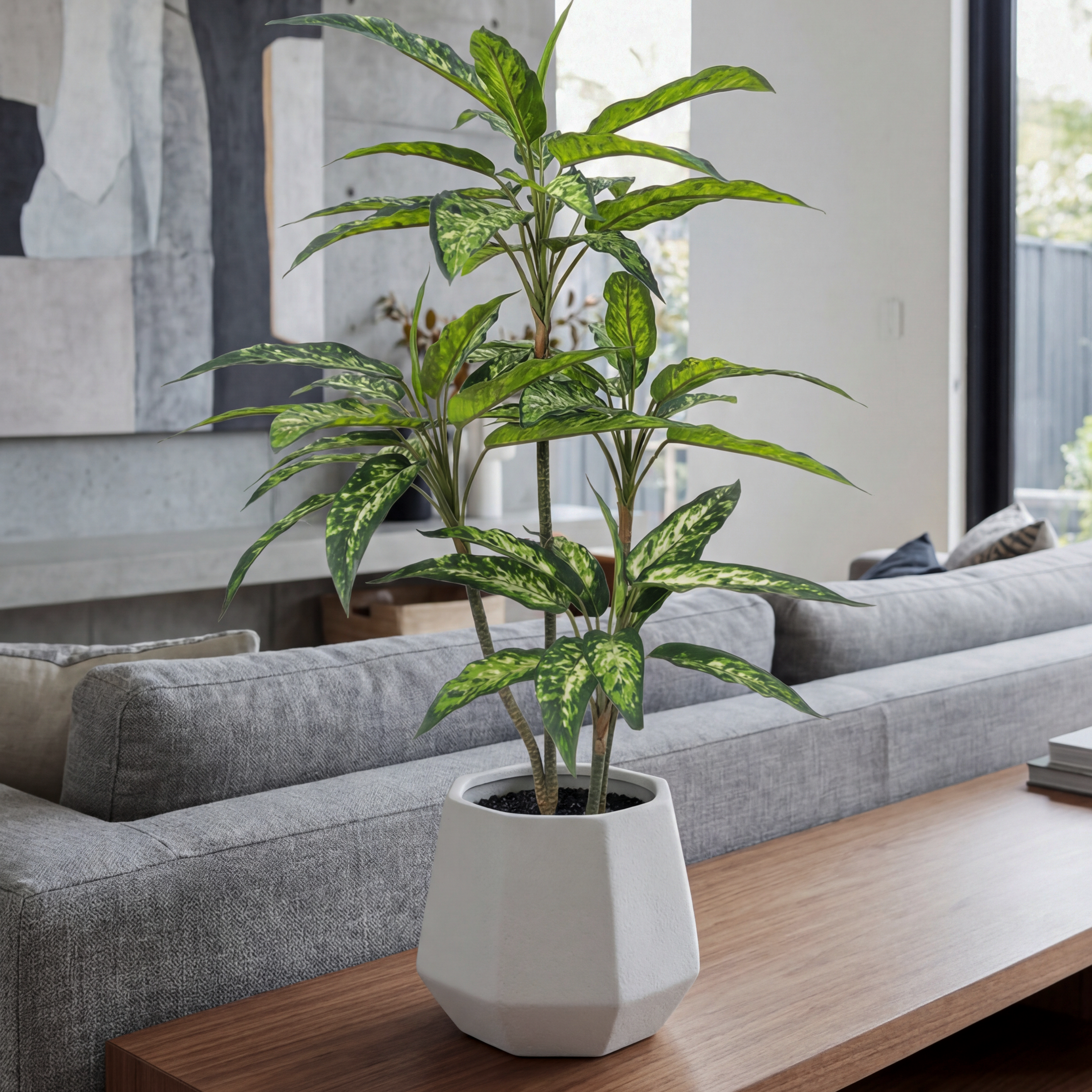 Copac Dieffenbachia Artificială H95cm • Textură Reală • 58 Frunze