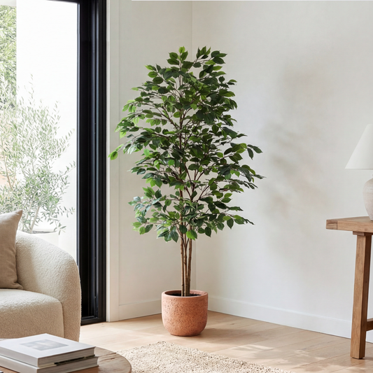 Copac Ficus artificial 180 cm în ghiveci cu frunziș bogat și aspect realist