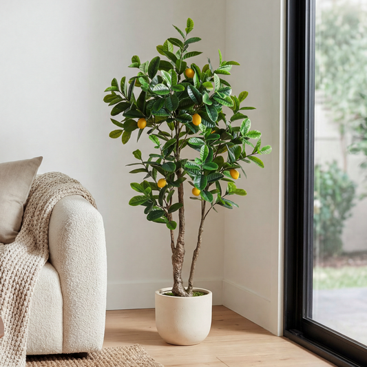 Copac lămâi artificial 155 cm în ghiveci cu fructe galbene decorative