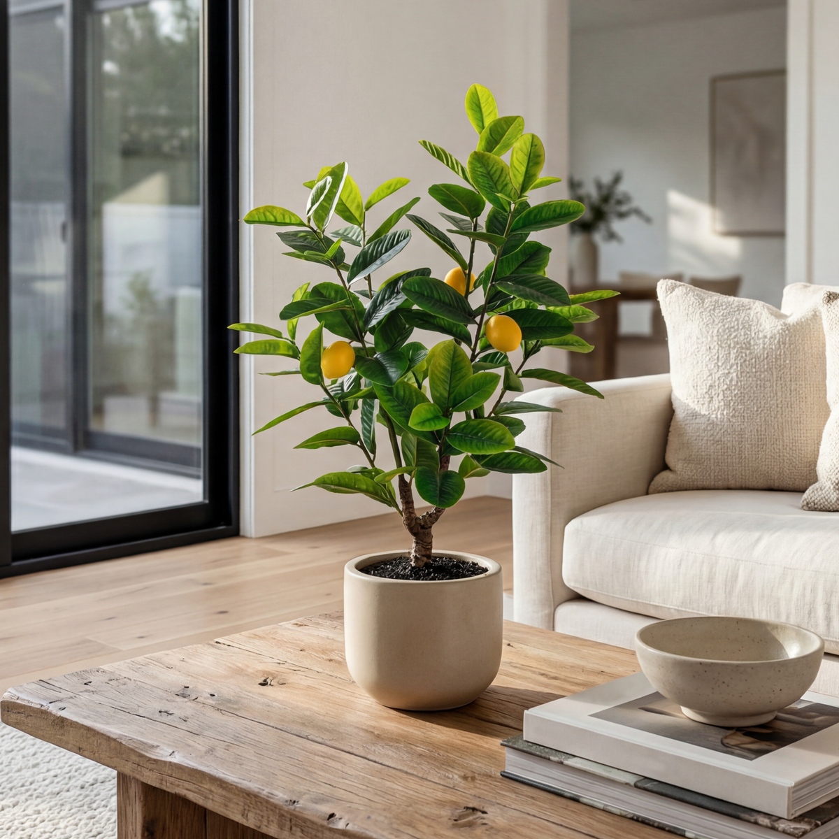 Copac lămâi artificial 65 cm în ghiveci cu fructe galbene decorative