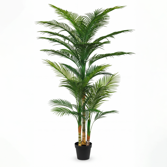 Detaliu frunze lungi și fine palmier artificial cu aspect realist