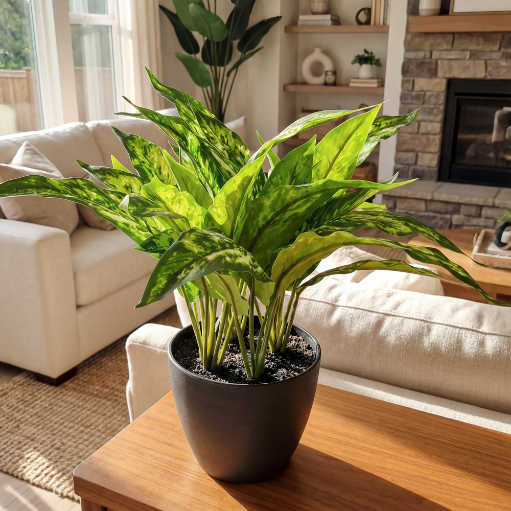 Plantă Artificială Dieffenbachia 40 cm în Ghiveci, 32 Frunze, Aspect Realist