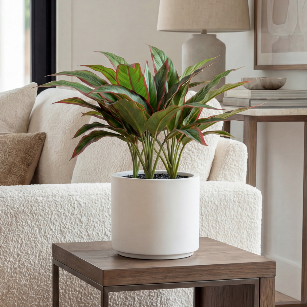 Plantă Artificială Rohdea Ruby 45 cm, în Ghiveci, 37 Frunze, Aspect Realist